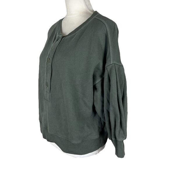 Something Navy Greta Henley Sweater Green Pullover Puff Sleeve Size Small - Picture 6 of 8